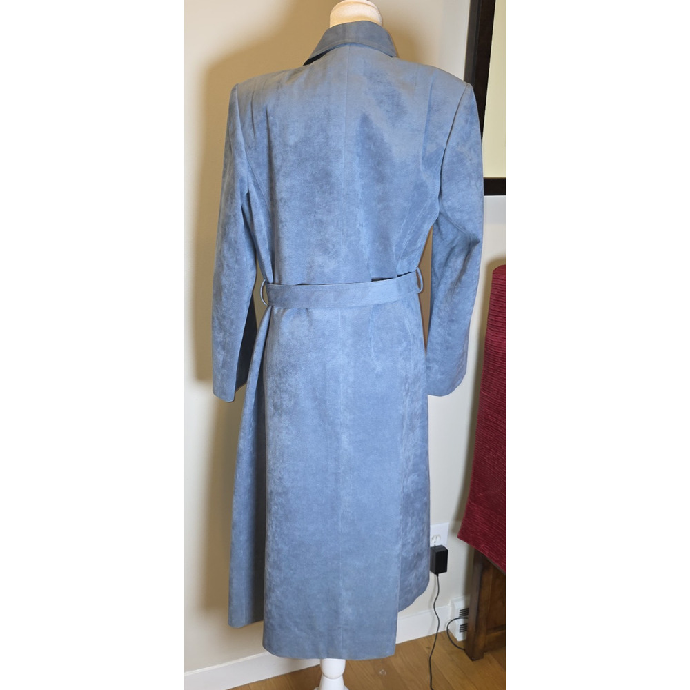 Blue Suede VTG Leather Belted Long Duster Coat Boho Western 70s Cowgirl - Picture 2 of 11